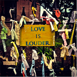 Image of the Boston Marathon Bombing Memorial on Arlington Street in Boston
