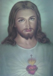 A traditional image of the Sacred Heart which my grandfather owned. (Source: http://holyrosarysite.com/wp-content/uploads/2012/07/jesusimage1.jpg)