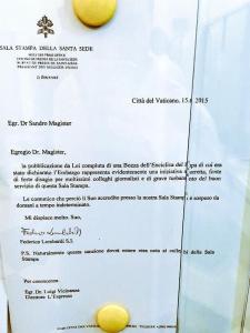 Notice suspending Magister’s press credential at the Vatican