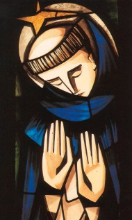 An image of St. Dominic in stained glass found at his home in Torre at his home in Caleruega, Spain. http://idymop.org/en/index.php?option=com_content&view=article&id=51&Itemid=60