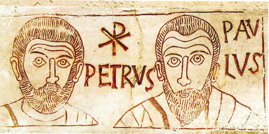 Saints Peter and Paul, from an etching in a catacombe.